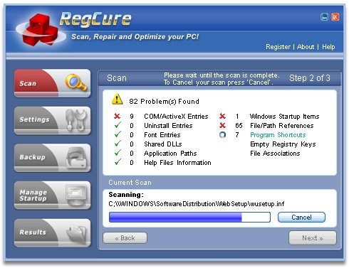 RegCure Registry Cleaner v2.0.0.4